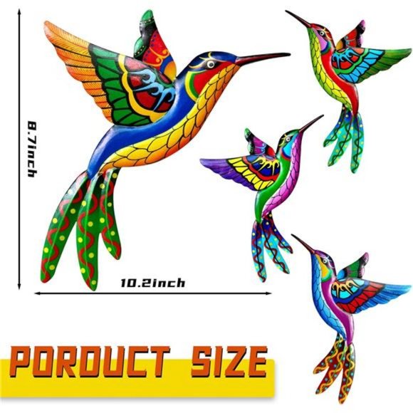4 Pack Metal Hummingbird Wall Art Decor Metal Colorful Birds 3D Hanging Decor - Picture 2 of 8